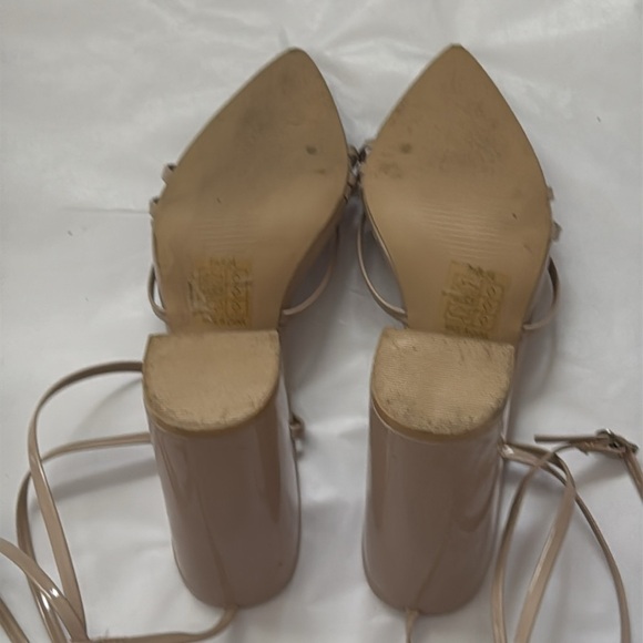 Nasty Girl nude ankle Strappy Prove your point block heel patent sandals Sz 6 - Picture 6 of 9